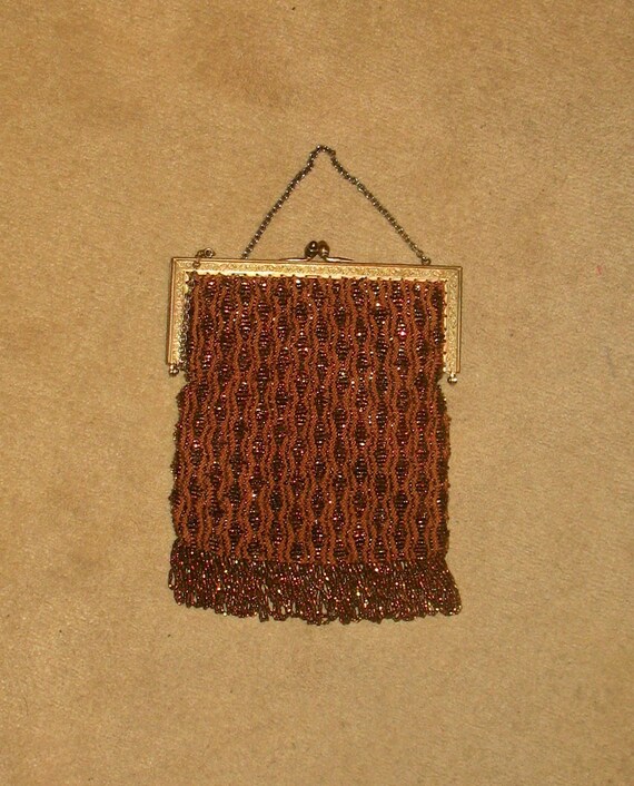 1920s Evening Purse,  Art Deco Copper Beaded Flap… - image 6