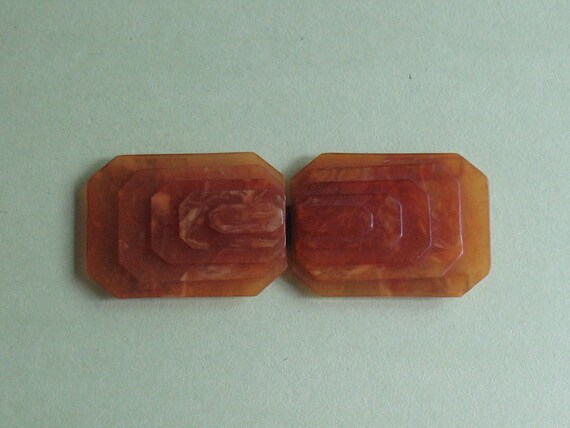 1930s or 40s Carved Buckle, Bakelite or Lucite Ho… - image 6