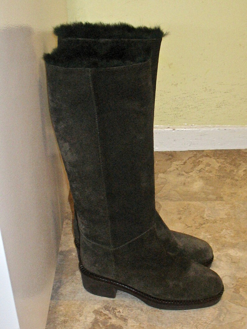 1980s Suede Boots, Vintage Boots, 90s Boots in Excellent Condition, Dark Green Fur-Lined Boots, Size 36 Boots, Small 80s Boots, 1990s, 1980s image 7