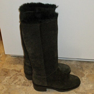 1980s Suede Boots, Vintage Boots, 90s Boots in Excellent Condition, Dark Green Fur-Lined Boots, Size 36 Boots, Small 80s Boots, 1990s, 1980s image 6