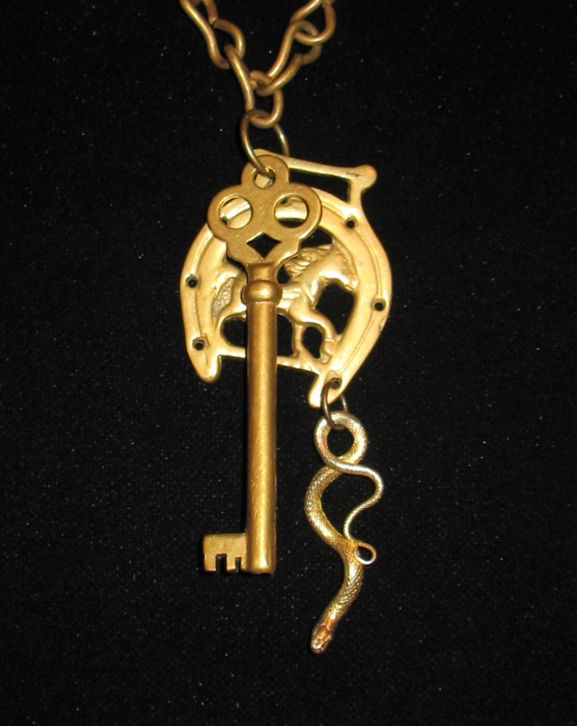 Vermeil Serpent Pendant Necklace, Snake Jewelry, Serpent, OOAK Handmade ...