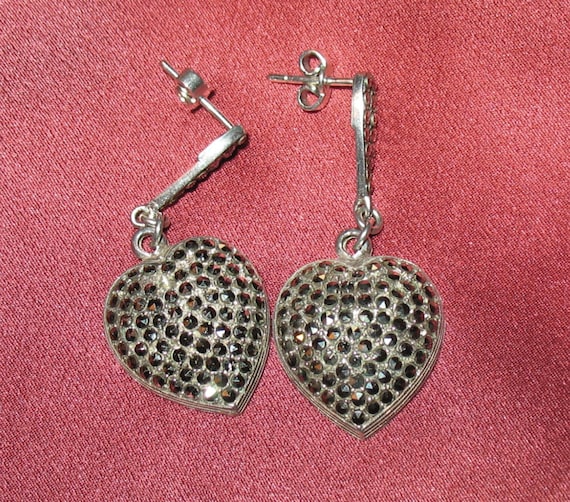 Hearts, 1940s 925 Sterling Silver and Marcasite H… - image 1