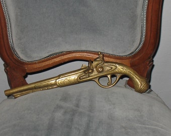 1920s Gilded Brass Pistol Replica, Home Decor Gun Ornament
