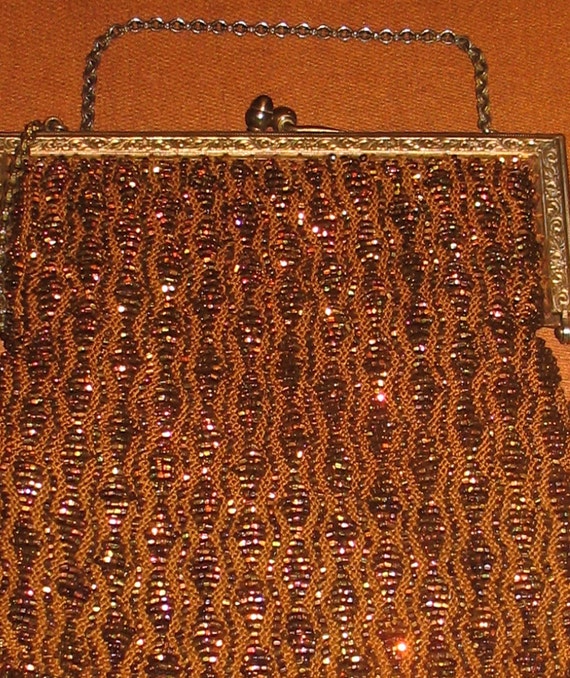 1920s Evening Purse,  Art Deco Copper Beaded Flap… - image 8