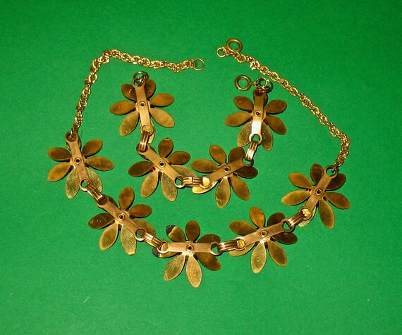 1930s Necklace and Bracelet Set, 40s Gold Tone Me… - image 5