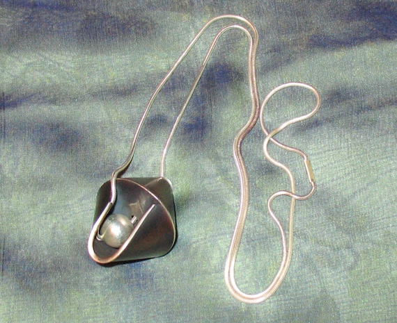 1980s Necklace, Sterling Vintage Necklace with Ball and Chain, 80s Artisan-Made Necklace, 90s Artisan-Made Necklace, Unique 80s Necklace