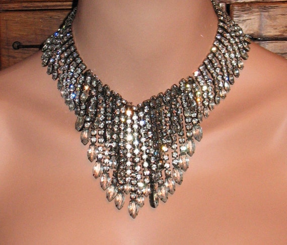 1950s Necklace, 1950s Cascading Rhinestone Neckla… - image 3