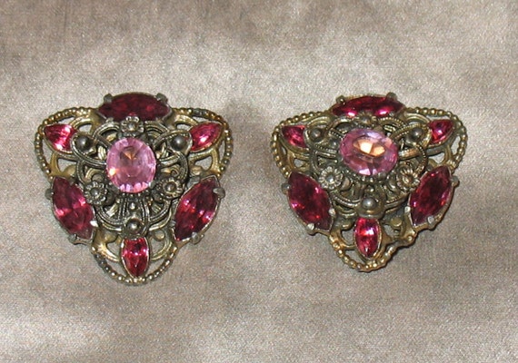 Dress Clips, 1920s Czech Art Deco Vintage Pink Cze