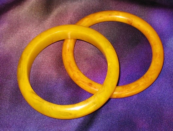 Two 1930s Bakelite Bangle Bracelets, 40s Dark Yel… - image 1