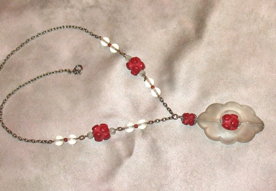 1940s Necklace, Translucent Plastic and Red Bead … - image 5