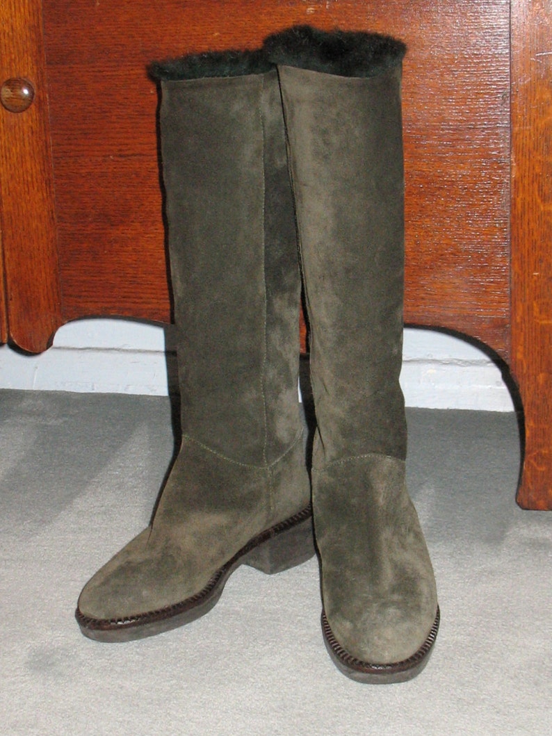 1980s Suede Boots, Vintage Boots, 90s Boots in Excellent Condition, Dark Green Fur-Lined Boots, Size 36 Boots, Small 80s Boots, 1990s, 1980s image 2