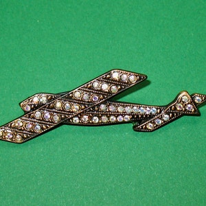 Small Airplane Pin, Rhinestone Airplane Pin, Airplane Jewelry, Airplane Brooch, Pin, Vintage Plane Brooch, Rainbow Rhinestones on Dark Metal