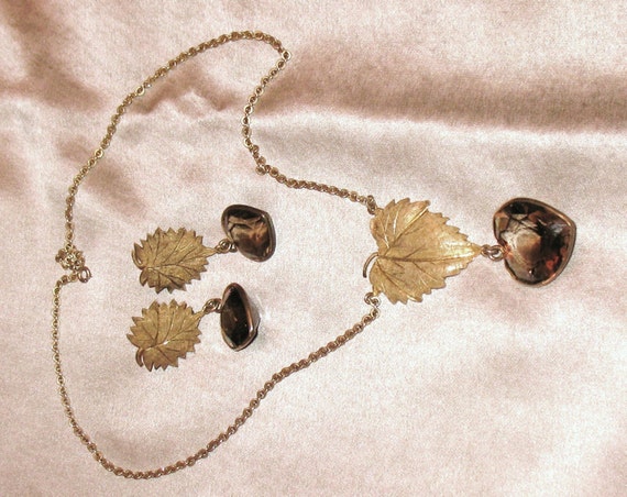 1940s Jewelry Set, Barclay Jewelry Set, Brown Gla… - image 5