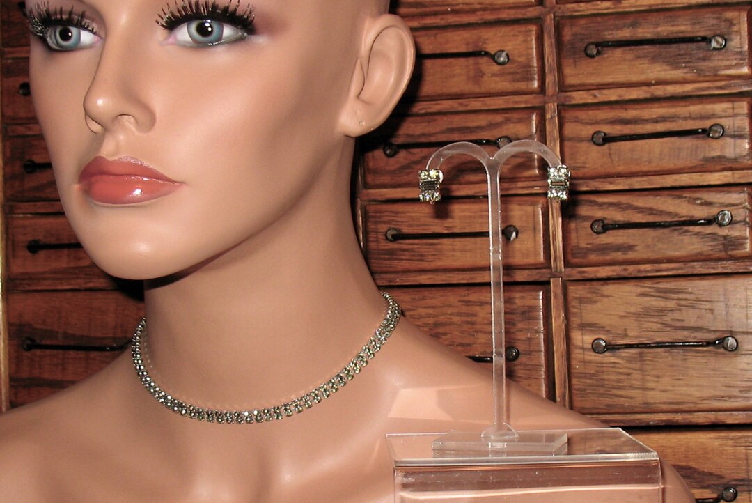 1950s Sherman Jewelry Set Gray Rhinestone Necklace and Etsy