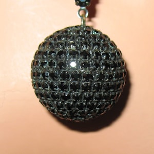 1950s Necklace, Black Glass Ball Necklace, Black Glass Pendant Necklace, Mid Century Black Pendant Necklace, Black Faceted Stone Necklace