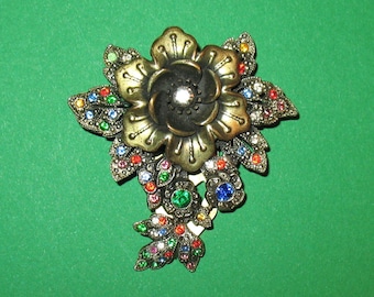 1940s Dress Clip, 1940s Gem Encrusted Dress Clip, 1930s Large Rhinestone Covered Dress Clip, 20s Deco Dress Clip, Nouveau Clip, 1930s, 1940s