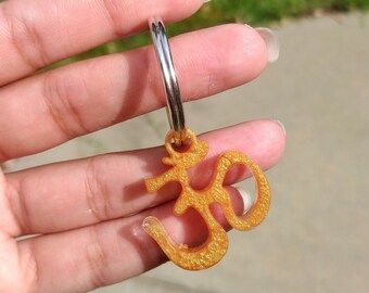 Shimmering Gold Om Keychain, Resin Aum Charm