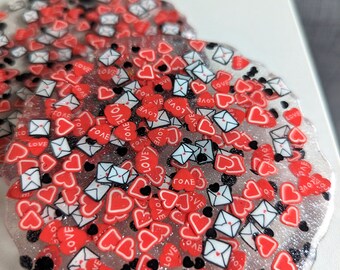 Shimmery Resin Coaster, Valentine's Hearts & Envelopes, Geode Style
