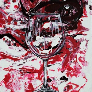 Red Wine Glass Splash Pour Acrylic Painting dining room kitchen, Kitchen Decor, Home decor, painting for kitchen