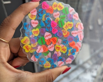 Shimmery Resin Coaster, Geode Candy Hearts, Valentine's Gift