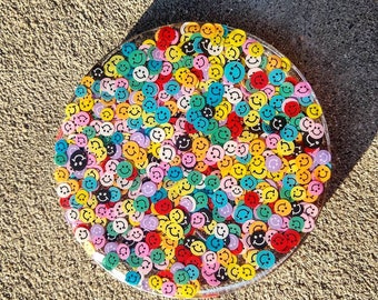 Rainbow Smiley Face Resin Coaster, Kawaii Drink Coaster