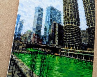 Chicago Green River Skyline Sticker, Laptop Decal, St Patrick's Day Sticker, Chicago Sticker