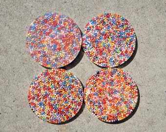 Rainbow Bead Resin Coaster, Colorful Drink Coaster, Stocking Stuffer