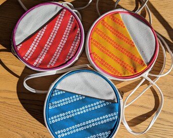 Bandhani canvas crossbody round purse Indian polka dot purse