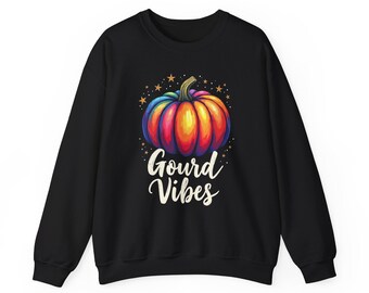 Gourd Vibes Pumpkin Sweatshirt - Cozy Crewneck for Fall, Harvest Celebration, Thanksgiving, Casual Wear, Gift Idea