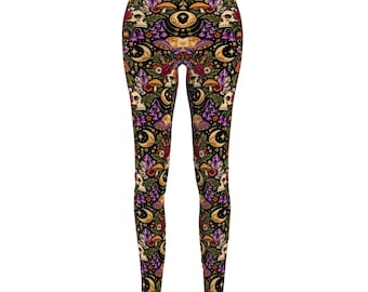 Leggings con estampado floral de calaveras de cristal / Leggings góticos botánicos