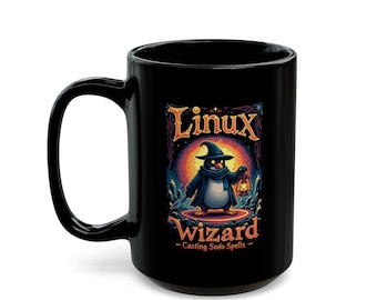 Tuxberry The Linux Wizard Black Mug, Linux Tux Coffee Cup, Perfect Gift for Coffee Lovers, Unique Home Office Decor, Linux Penguin Mug