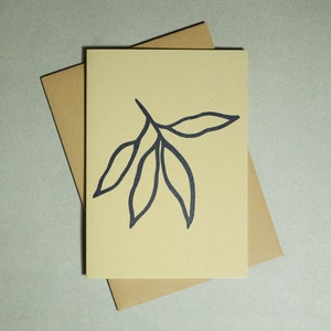 Bloom Art Card Feuilles d'olivier | Moderne minimaliste contemporain minimaliste de luxe | Cartes écologiques | Merci pour toutes les occasions Anniversaire | Floraison