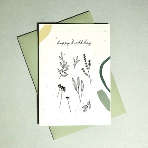 carte de joyeux anniversaire botanique | Cartes illustrées contemporaines minimalistes de luxe | Respectueux de l'environnement | Conserver