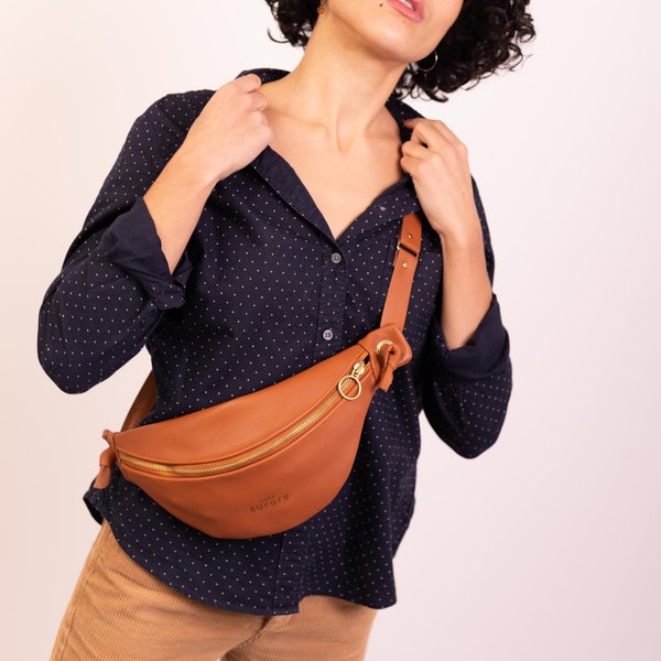 Camel leather Banana bag for women