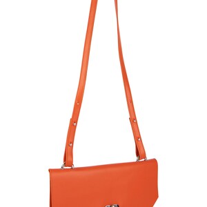 Leren handtas, clutch, schoudertas, schoudertas, oranje kleur afbeelding 2