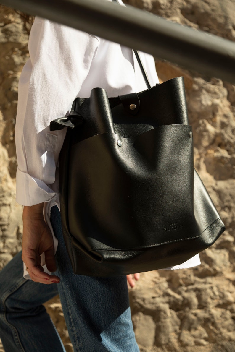 Handbag, shoulder bag, leather bag for women black color image 5