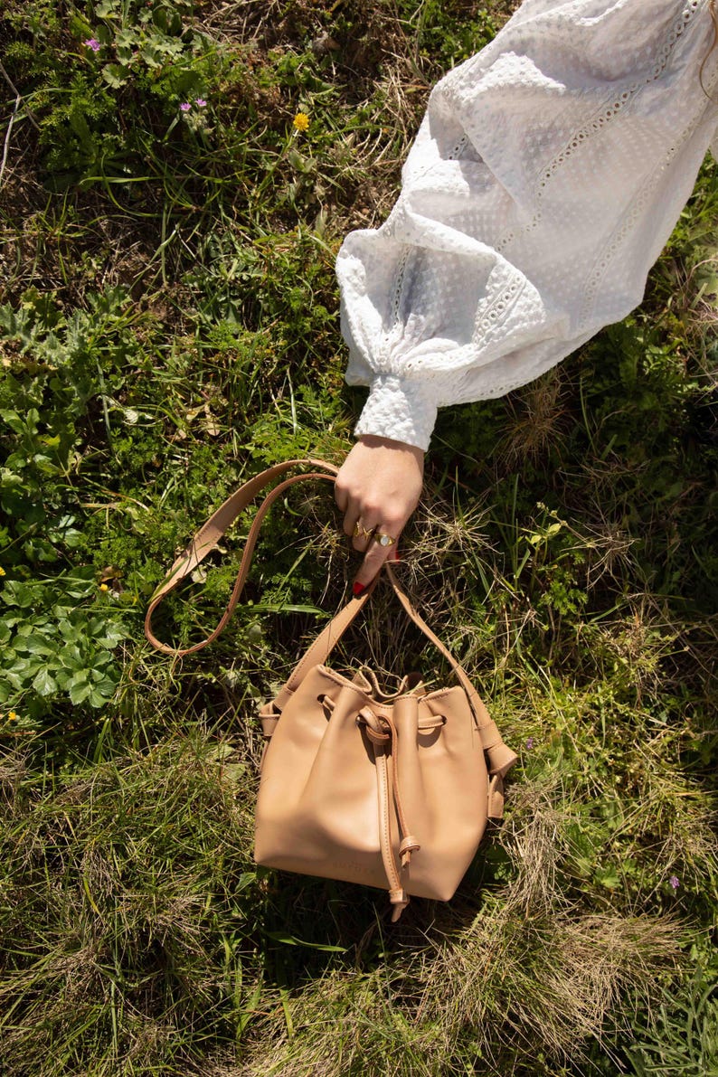 Mini Leather Bucket Bag Cappuccino