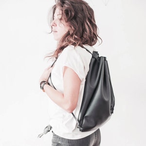 Leather Backpack Roomy Black Color image 4