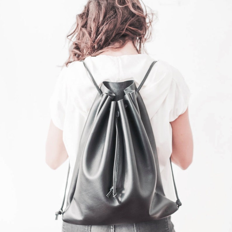 Leather Backpack Roomy Black Color image 2