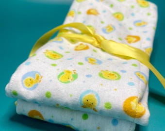 Chick Print Baby Burp Cloths: Soft Flannel & Minky Backing, chicks, ducks