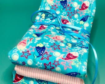 Burp Cloth: Handmade Flannel & Minky, Fish Print, Baby