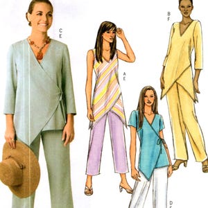 Sewing Patterns, Top Pants, Size 14 16 18, Easy Loose Wrap Front Top, Shaped Hem, Pull-on Straight Trousers