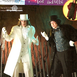 MenS;s Coachman, Scrooge Victorian Suit Costume Sewing Pattern, Adult Teen Size 30 32 34 36 38 40, Steampunk, Cape Vest Dickey Top Hat Frock