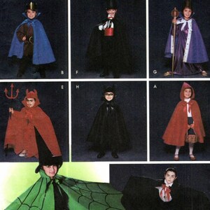 Costumes Sewing Pattern, Child's Cape, Robe, Headpieces, Prince King Magician Wizard Devil Superhero Vampire Witch Spider Size 3 4 5 6 7 8