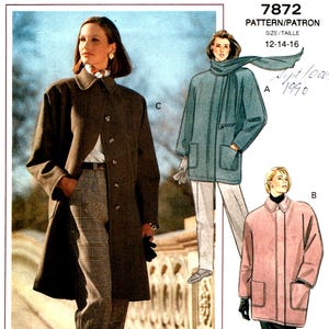 Sewing Patterns, COAT | JACKET (Size 12-16) Easy Vogue Classics 7872, Straight, Lined, Scarf
