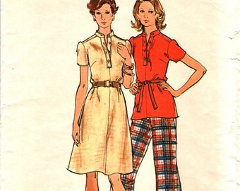 Disco Era Wide Straight Legged Pants, A Line Dress and Top with Standing Collar Sewing Pattern for Women Misses Size 12, Butterick 3679