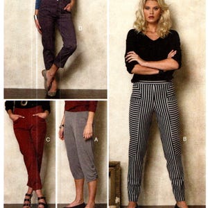 Sewing Patterns Pants & Capri Size 16 18 20 22 24,  Easy Vogue MARCI TILTON V8929 Semi-Fitted Below Waist, Tapered, Drawstring Hem