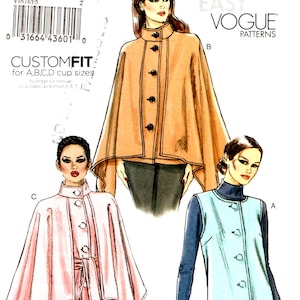 Sewing Patterns JACKET BELT CAPELET (Size 16-24) Very Easy Vogue V8674, Two Lengths