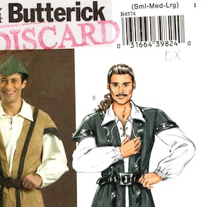 Costumes Sewing Patterns, Medieval, Robin Hood, Outlaw, Size 34 36 38 40 42 44 Laced Front Vest, Poet Shirt, Straight Pants, Feather Hat