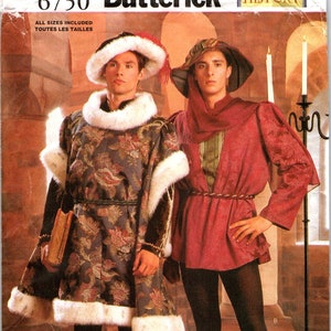 TUDOR RENAISSANCE Medieval Costume Sewing Pattern Men Size 30 32 24 36 38 40 42 44 Tunic Shirt Hat Boots Spats History Butterick 6750